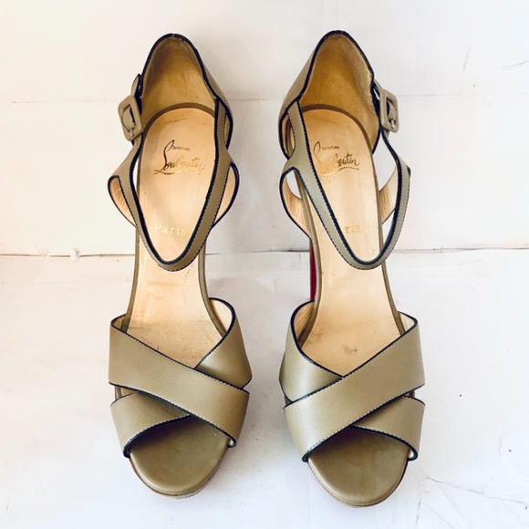 Louboutin SPORTING 140 Tan Leather Platform Sandal - Picture 4 of 8